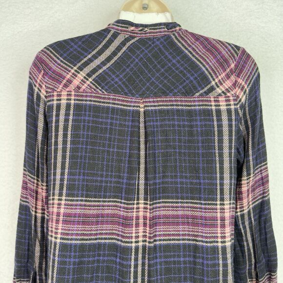 Cloth & Stone Anthropologie Plaid Tunic Shirt Dress High‎ Low Hem Grunge Revival - Picture 10 of 16